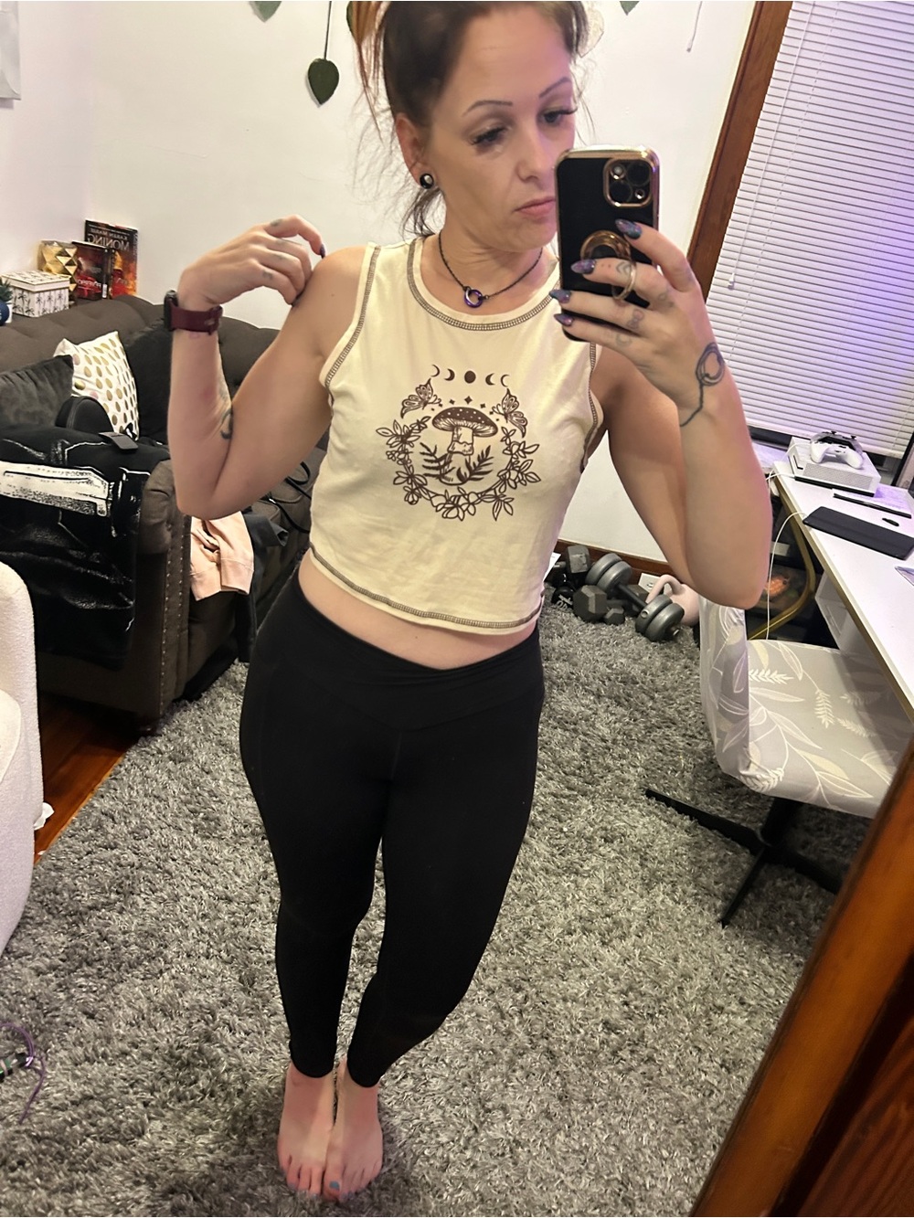 Crop Top with Mushroom & Moon Graphic